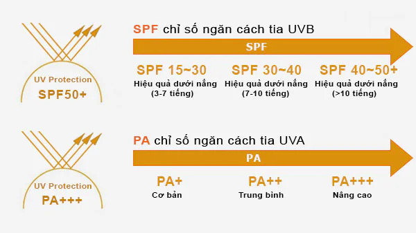 alt text: Hình ảnh minh họa chỉ số SPF và PA trên bao bì kem chống nắng.