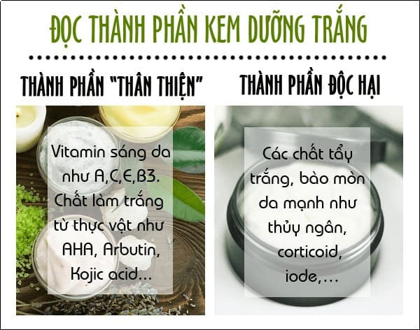 Các thành phần cần có và cần tránh trong cách lựa chọn kem dưỡng trắng da