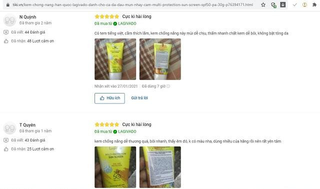 Review Kem Chống Nắng Hàn Quốc Lagivado Multi-Protection Sun Screen SPF50+ PA++++ Bảng Đánh Giá